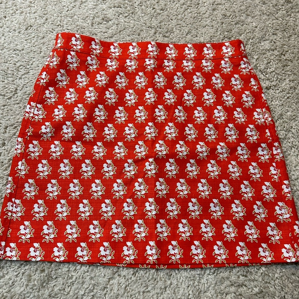 NWT J. CREW Women's Red orange Floral Short Skirt Sz 8 Lined Back Zip Classy